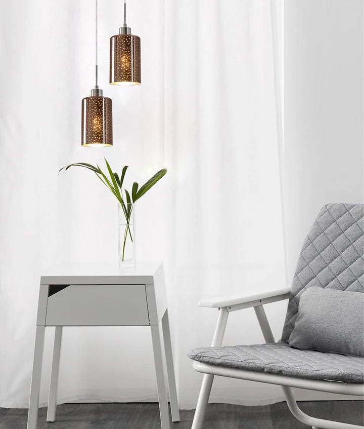ESPEJO3: Interior Iron & Chrome Oblong Glass with Dotted Effect Pendant Light - Single