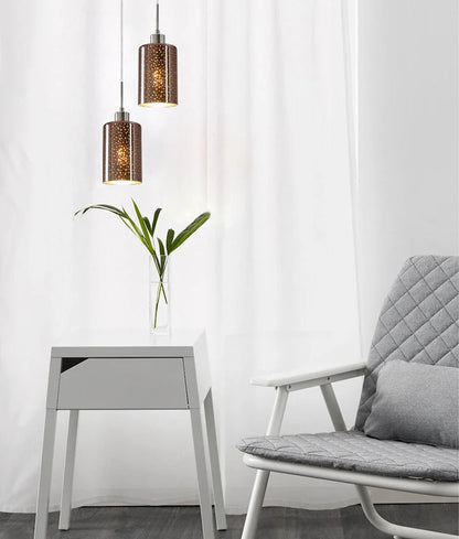 ESPEJO3: Interior Iron & Chrome Oblong Glass with Dotted Effect Pendant Light - Single