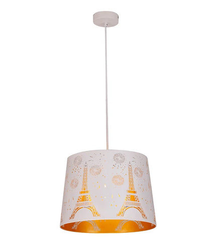 PENSHADE: Interior Slanted with Eiffel Tower Pattern Laser Cut Pendant Lights - White