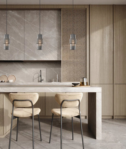 HUECA: Interior Double Cylinder Ribbed with Segment Pendant Lights - Smokey Black