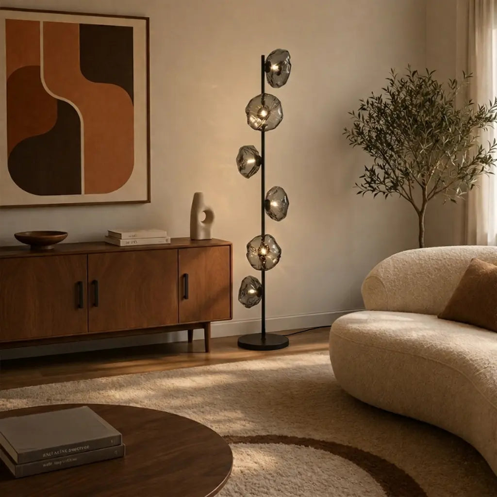 ZECCA 6 Light Floor Lamp - Black/Smoke