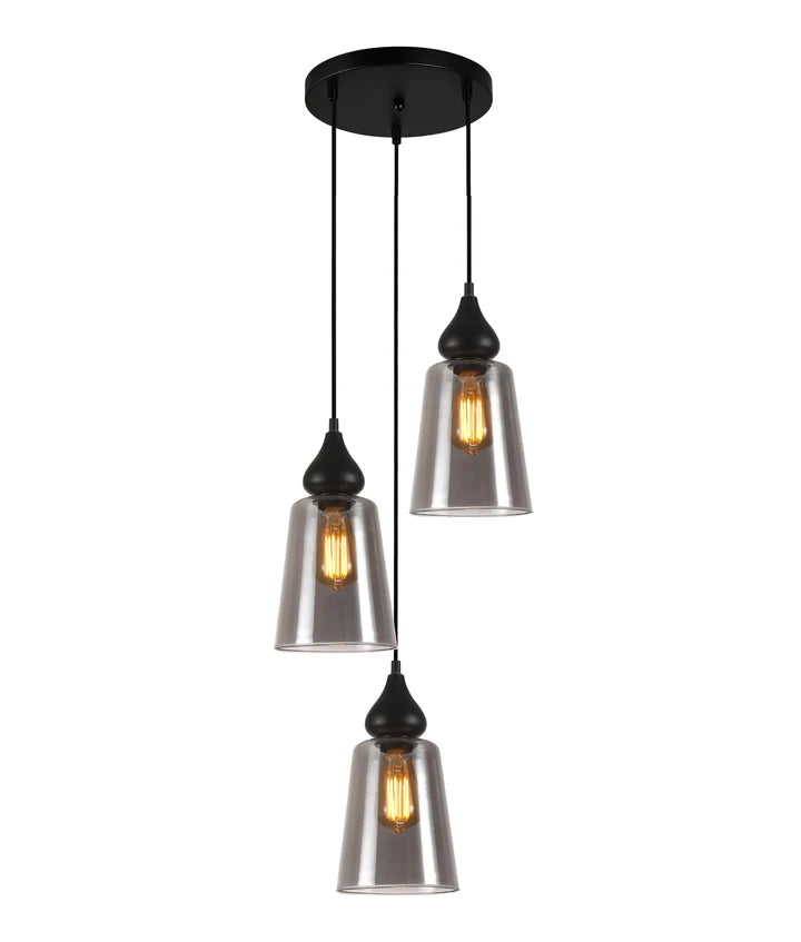 JEREZ2X3R: Smokey Black Ellipse Glass Flat Top Pendant Light
