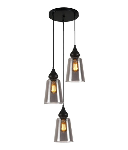 JEREZ2X3R: Smokey Black Ellipse Glass Flat Top Pendant Light