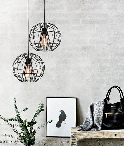 SENTINEL: Modern Minimalist Round Cage Pendant Light - Matte Black