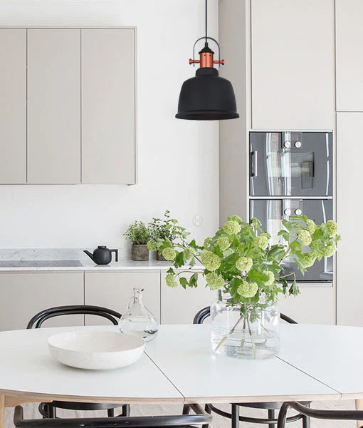 ALTA: Industrial Bell Shape With Copper Highlights Pendant Light - Matte Black
