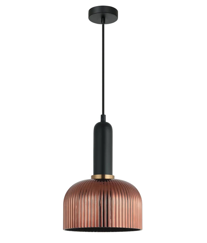 VINTAJ: Retro Interior Dome Shape Ribbed Glass Pendant Lights - Copper Painted