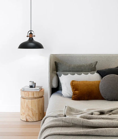 NARVIK: Industrial Scandinavian Dome Shape With Copper Plating Pendant Light - Matte Black