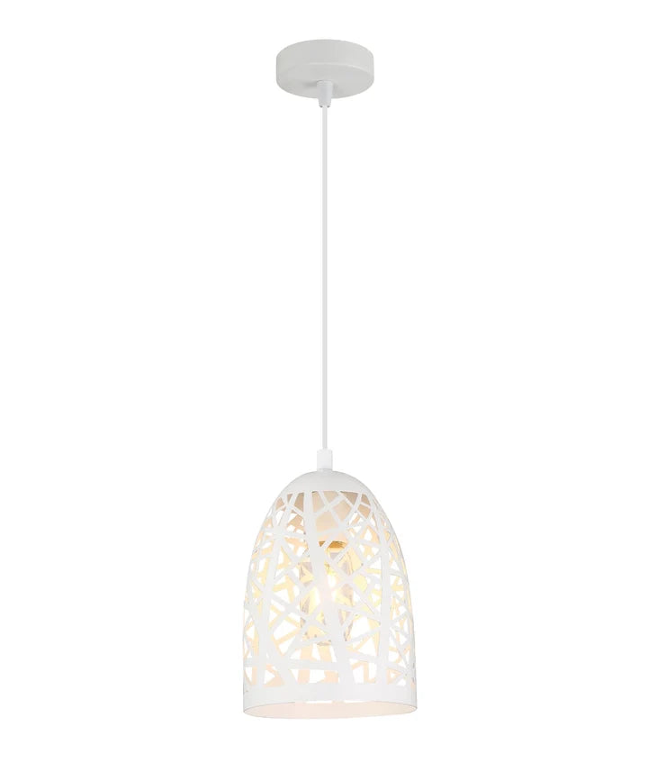 ESCAMA: Interior Iron Cage Ellipse Pendant Light - White