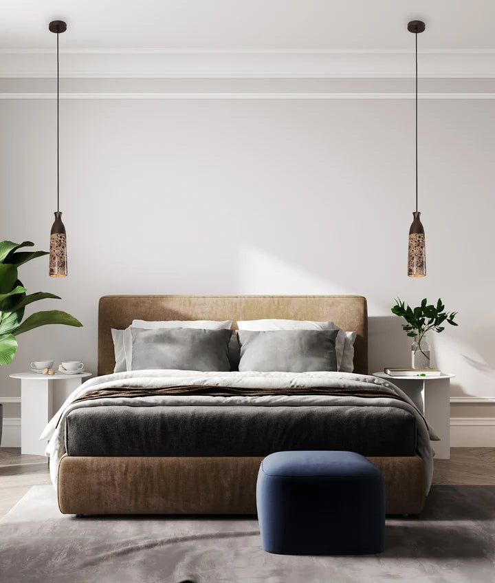 MARMOL: Interior Marble Cylinder Pendant Lights - Brown Marble