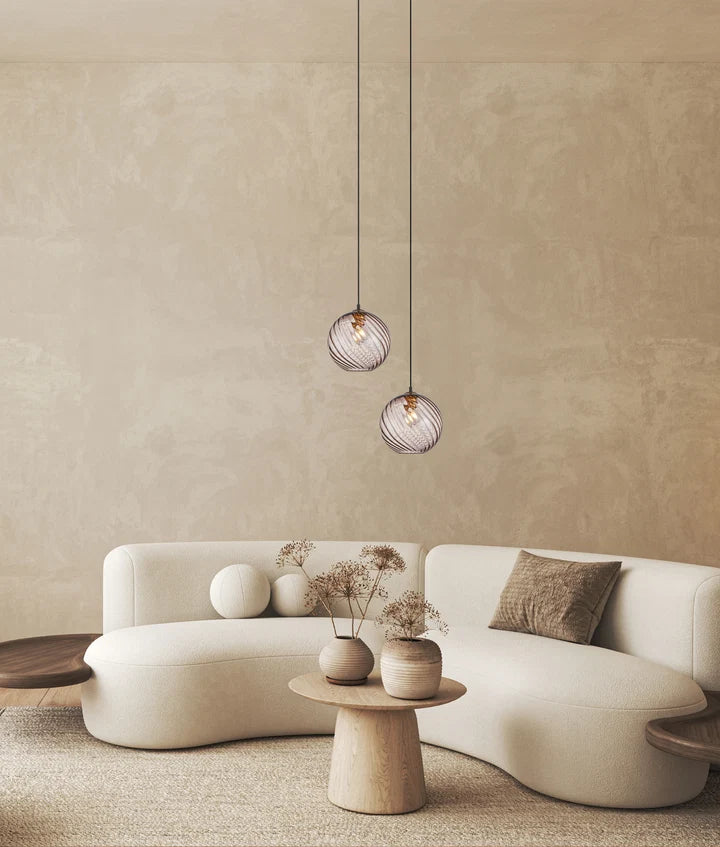 ESPIRAL: Interior Wine Glass COFFEE Shade Wavy Finish Round Pendant Lights