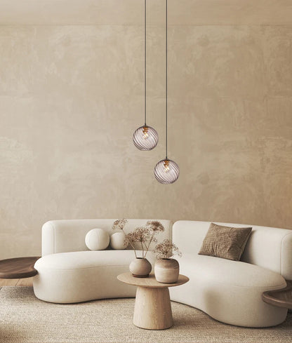 ESPIRAL: Interior Wine Glass COFFEE Shade Wavy Finish Round Pendant Lights