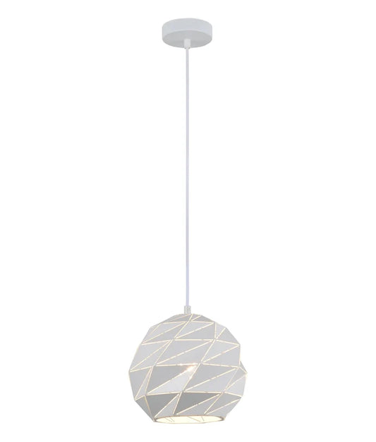 ORIGAMI: Interior Small Dome Carved Iron Origami Style Pendant Light - White