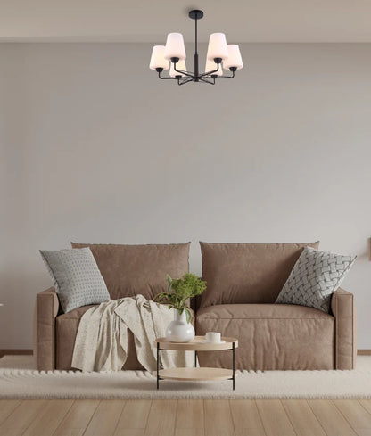 ABBEY: Interior Traditional 6 Lamps Opal Glass Pendant Light - Matte Black
