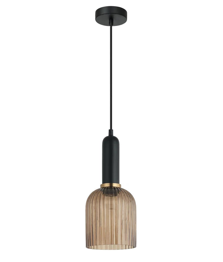 VINTAJ: Retro Interior Ellipse Shape Ribbed Glass Pendant Lights - Amber