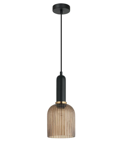 VINTAJ: Retro Interior Ellipse Shape Ribbed Glass Pendant Lights - Amber
