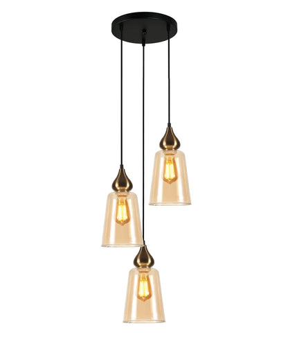 JEREZ2X3R: Bronze Amber Ellipse Glass Flat Top Pendant Light
