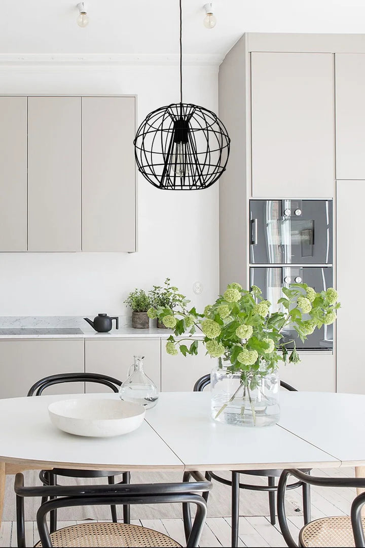 SENTINEL: Modern Minimalist Round Cage Pendant Light - Matte Black