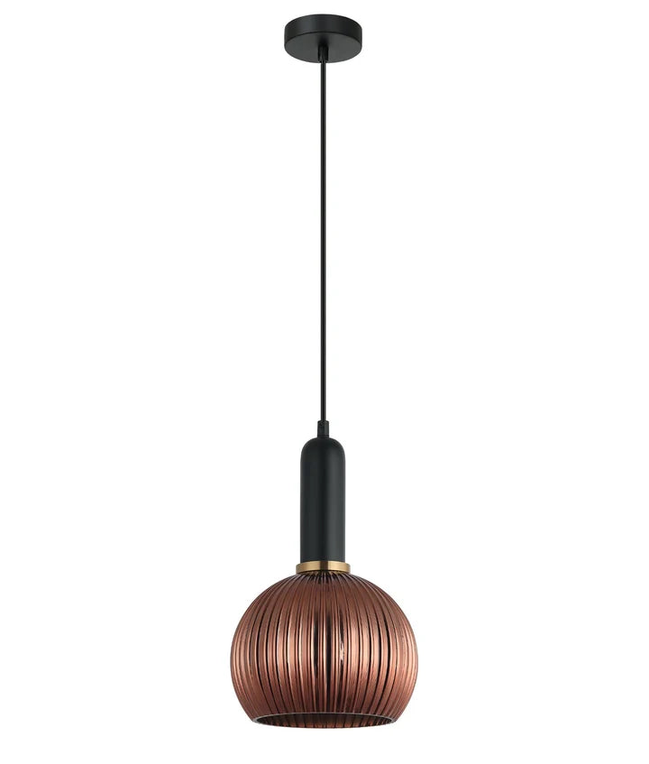 VINTAJ: Interior Wine Glass Shape Ribbed Glass Pendant Lights - Copper Painted