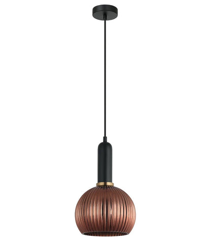 VINTAJ: Interior Wine Glass Shape Ribbed Glass Pendant Lights - Copper Painted