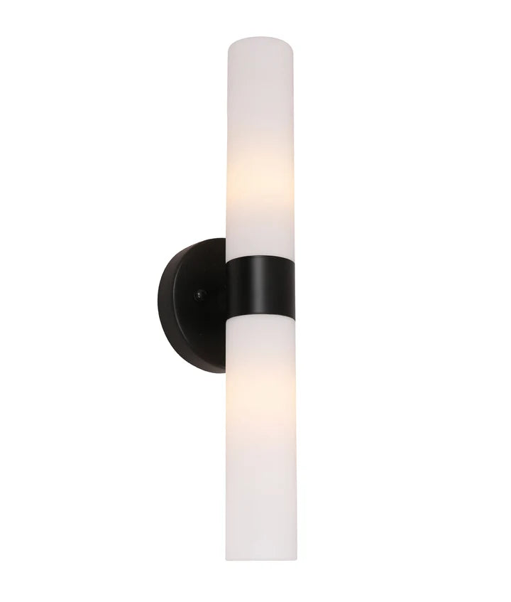 VARA: Interior Tubular Up/Down Opal Glass Wall Light - Black