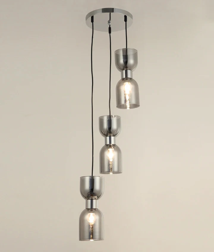 CLESSIDRA: Interior Mirror Finish Smokey Black Multiple Round Base Pendant Lights