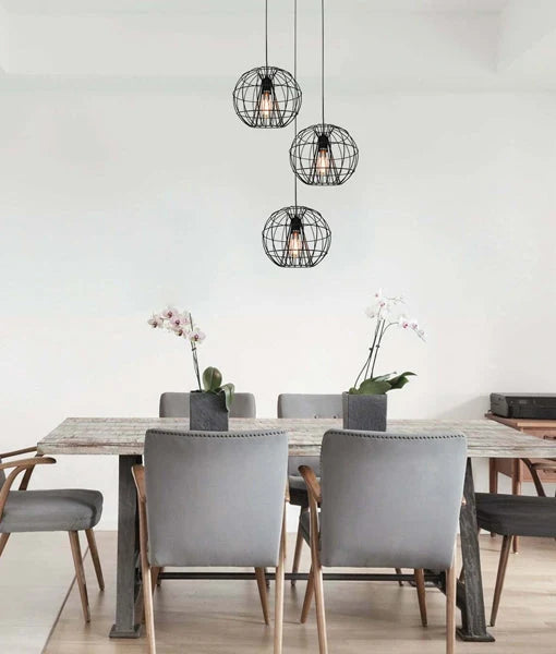 SENTINEL: Modern Minimalist Round Cage Pendant Light - Matte Black