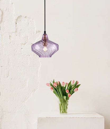 CAMPANA: Interior Wine Glass Shape Ribbed Pendant Lights - Purple