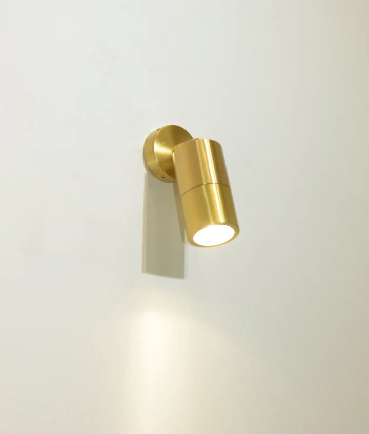 GU10 Exterior Wall Pillar Spot Lights (Solid Polished Brass) IP65 - Single Adjustable