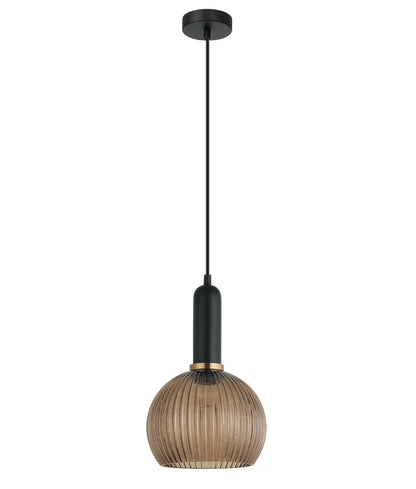 VINTAJ: Interior Wine Glass Shape Ribbed Glass Pendant Lights - Amber