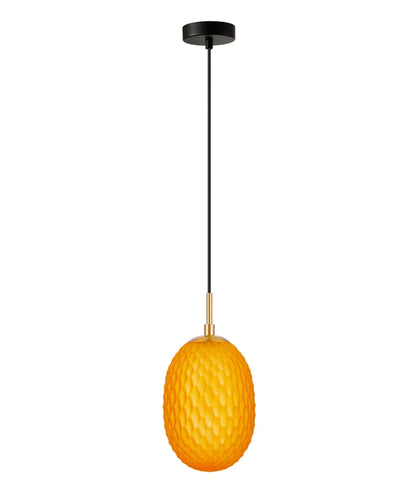 KATHAL: Interior ORANGE Ellipse Glass with Brass Highlight Enclosed Pendant Lights