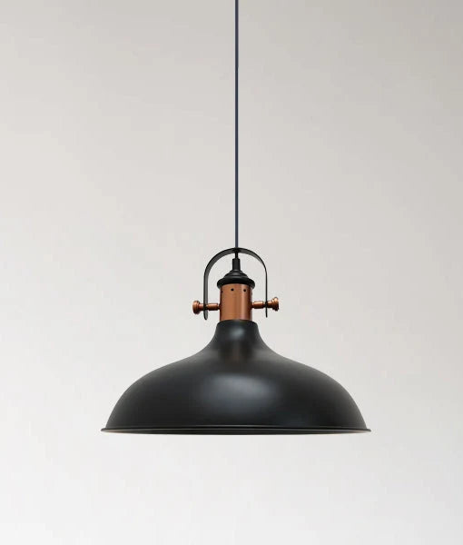 NARVIK: Industrial Scandinavian Dome Shape With Copper Plating Pendant Light - Matte Black