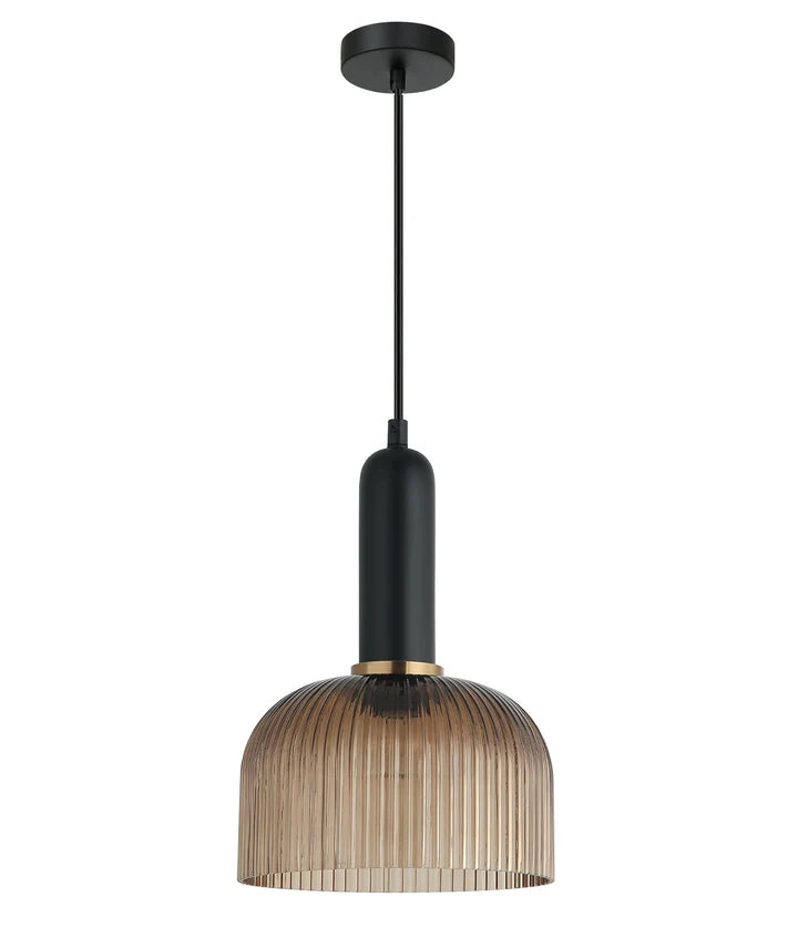 VINTAJ: Retro Interior Dome Shape Ribbed Glass Pendant Lights - Amber
