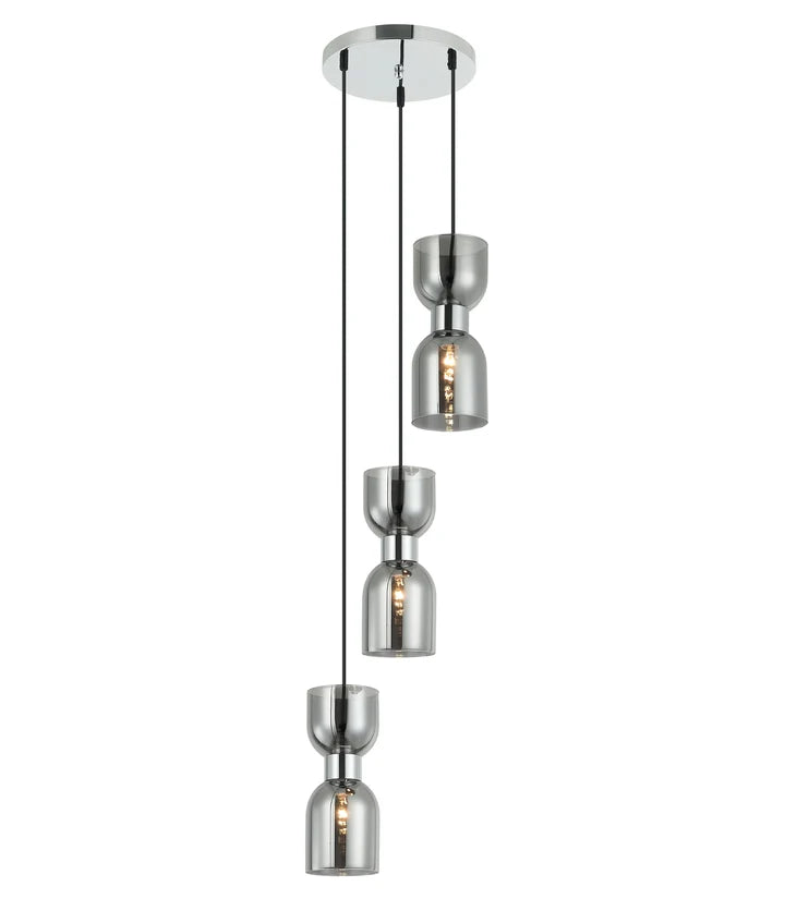 CLESSIDRA: Interior Mirror Finish Smokey Black Multiple Round Base Pendant Lights