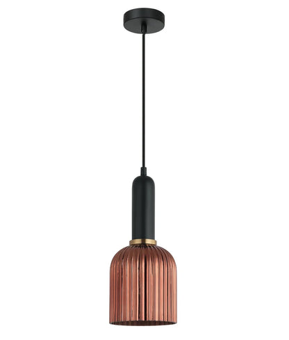 VINTAJ: Retro Interior Ellipse Shape Ribbed Glass Pendant Lights - Copper Painted