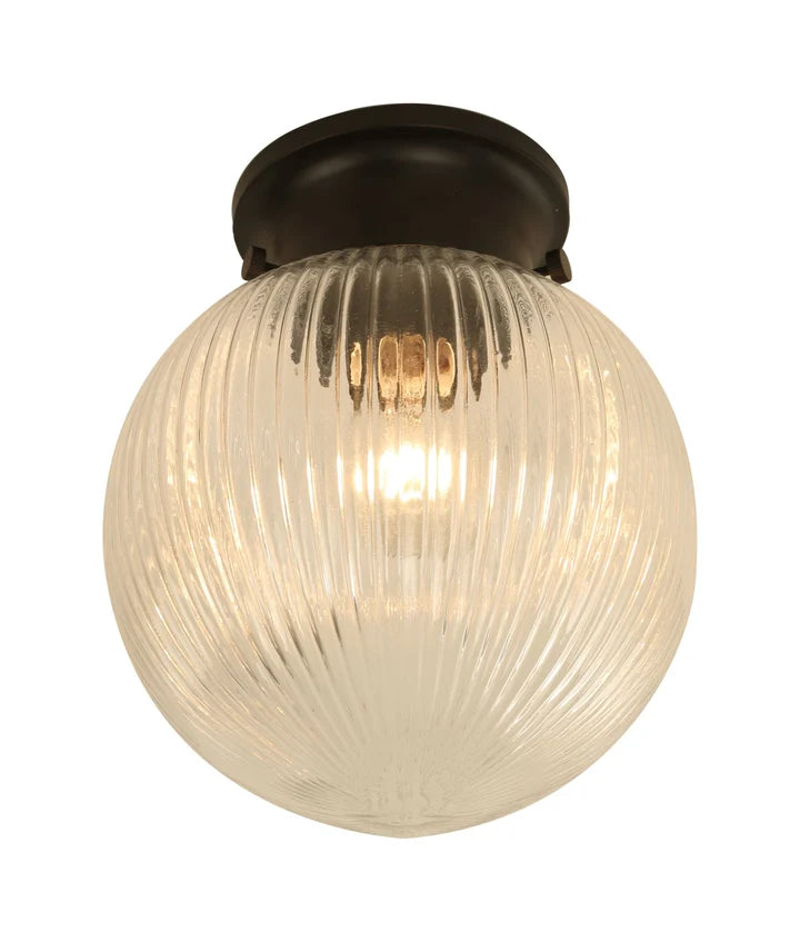 D.I.Y. Batten Fix Ceiling Lights - Large Spherical Ribbed Shape Fixtures (Clear Glass & Black Batten)