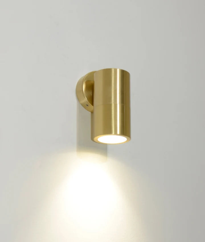 GU10 Exterior Wall Pillar Spot Lights (Solid Polished Brass) IP65 - Single Fixed