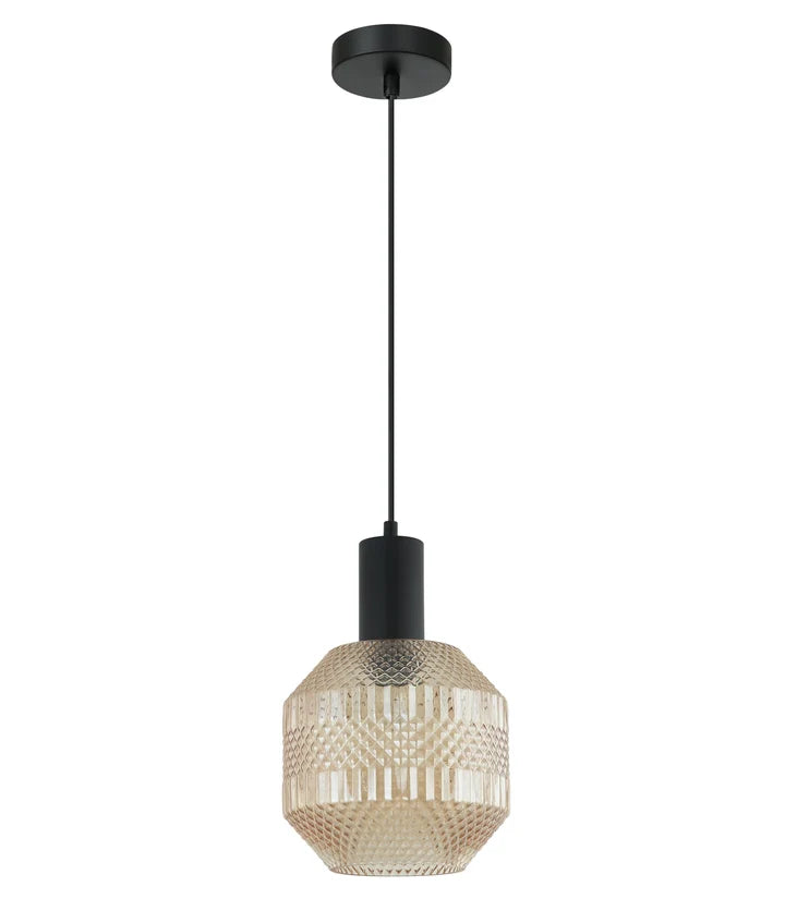 MARACA: Interior Glass Jar With Quadrilateral Segment Pendant Light - Amber