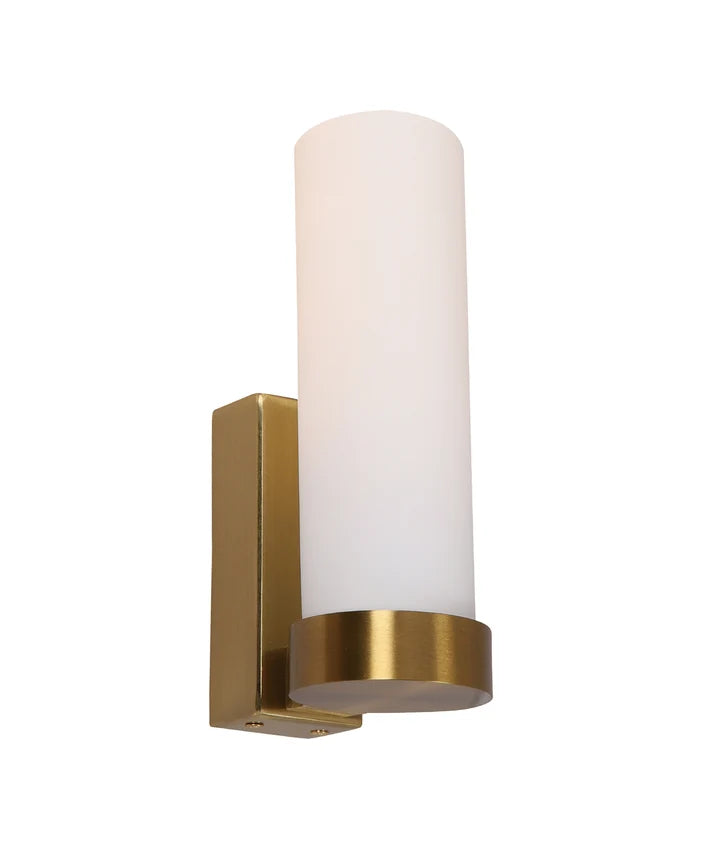 VARA: Interior Tubular Up Opal Glass Wall Light - Brass