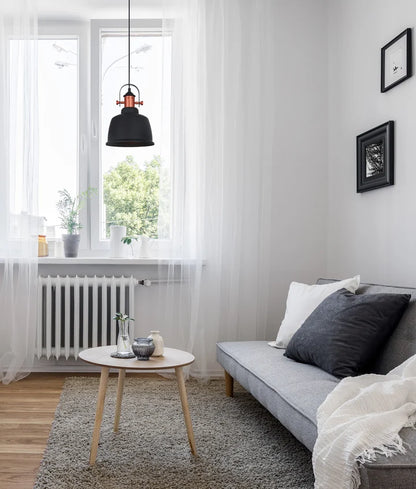 ALTA: Industrial Bell Shape With Copper Highlights Pendant Light - Matte Black