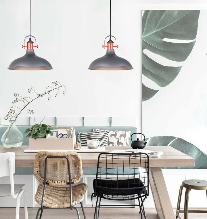 NARVIK: Industrial Scandinavian Dome Shape With Copper Plating Pendant Light - Matte Grey