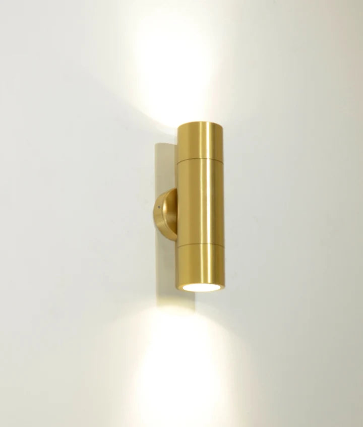 GU10 Exterior Wall Pillar Spot Lights (Solid Polished Brass) IP65 - Up/Down