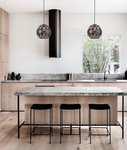 TUILE: Interior Large Embossed Tiled Iron Wine Glass Shape Pendant Lights - Matte Black