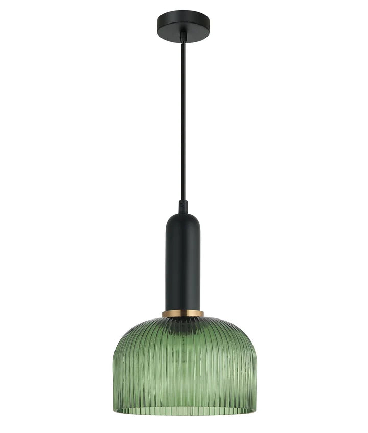 VINTAJ: Retro Interior Dome Shape Ribbed Glass Pendant Lights - Green