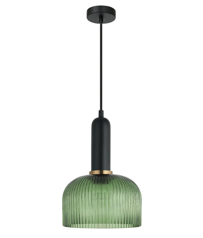 VINTAJ: Retro Interior Dome Shape Ribbed Glass Pendant Lights - Green