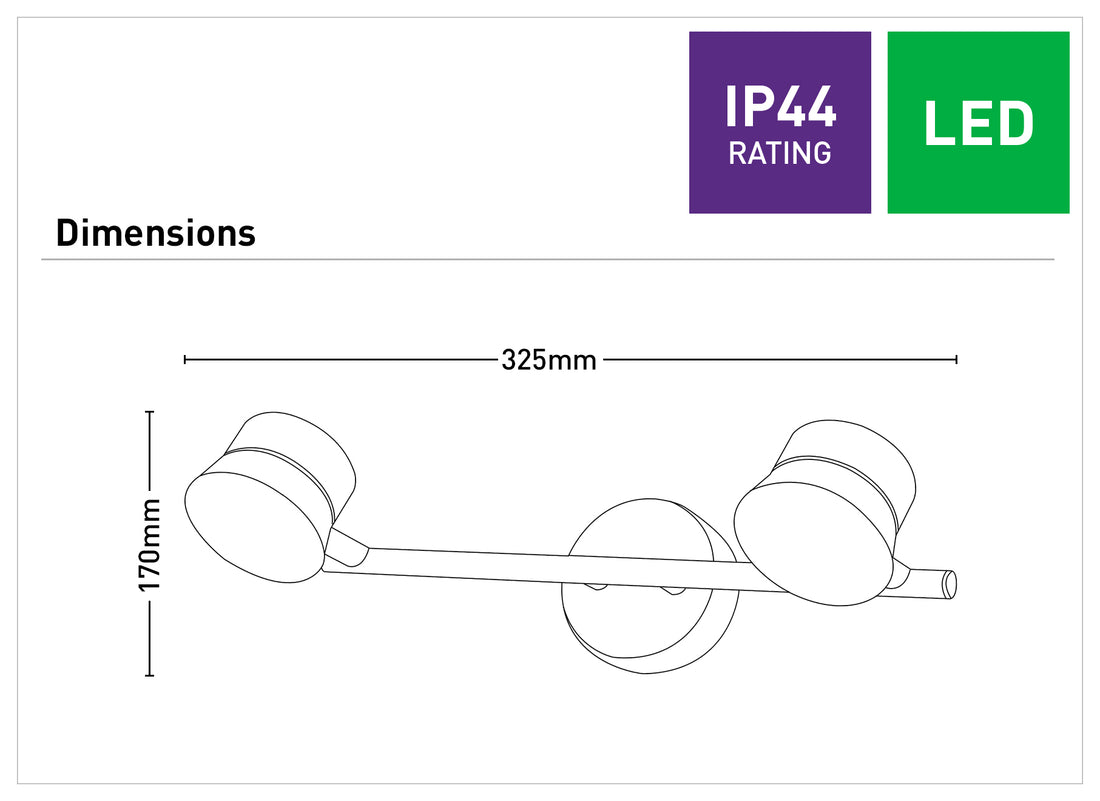 Paisley 2 X 4.5W Straight Bar LED Spotlight - Polished Chrome