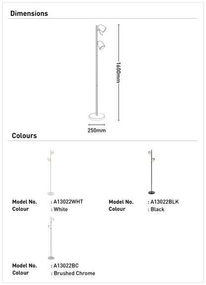 Sara 2 Light Floor Lamp - Black