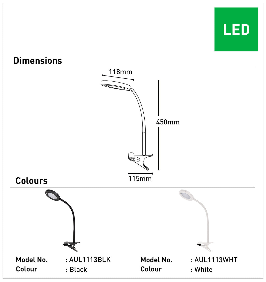 Chester LED Clamp - White