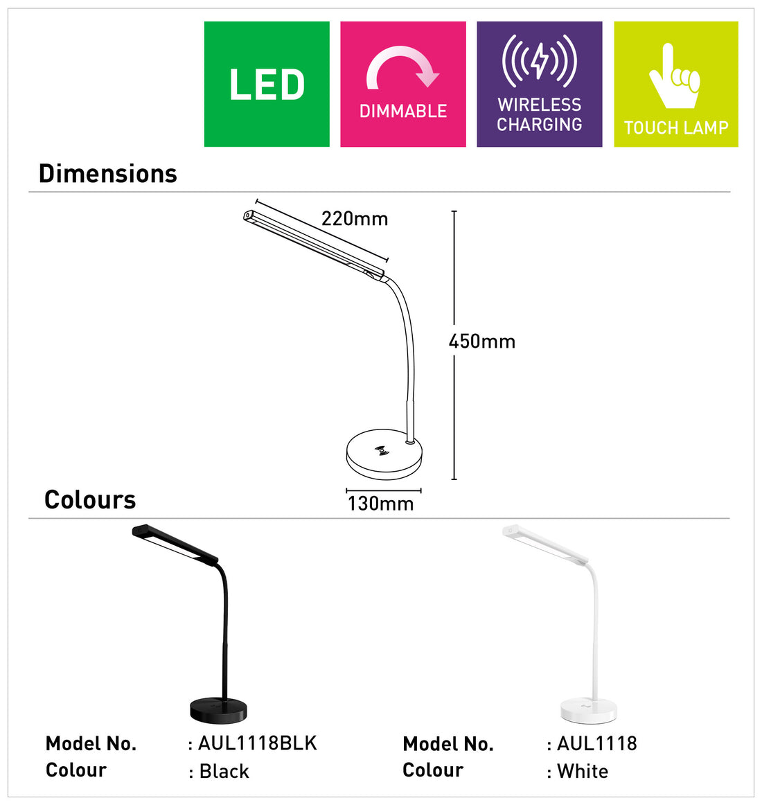 Zane Wireless Charging Task Lamp - Black