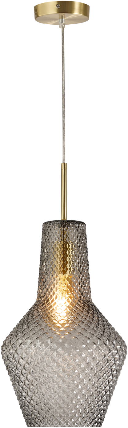 Calibo Avian Vintage Diamond Cut Glass Pendant- Gold With Smoky Glass