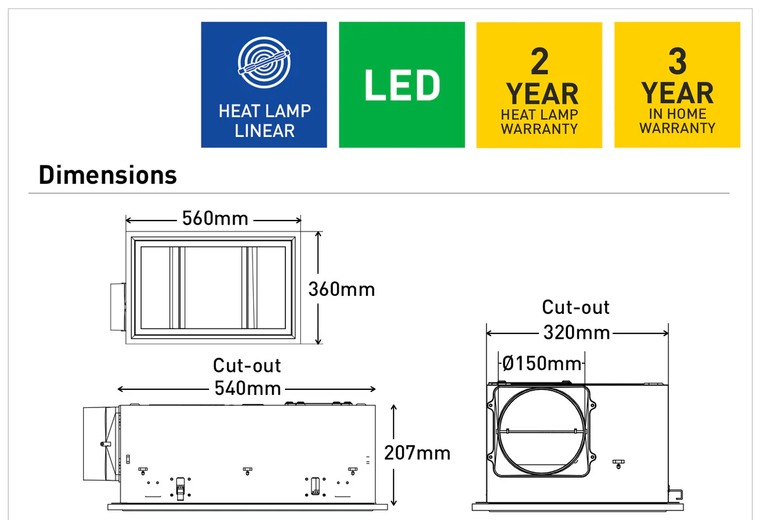 Domino 3-in-1 Bathroom Heater with Exhaust Fan and CCT LED Light